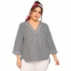 Womens Plus Size T-Shirt 2022 Fi Sommer Frauen gestreiftes Bluse-Shirt Frauen gegen Nacken LG Ärmel Irregare lose übergroße Tops L4ti Drop Deli Dhj9i