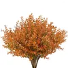 Fleurs décoratives fleur artificielle automne eucalyptus laisse de fausses branches bouquet orange rouge décoration de jardin pour la maison