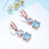 Earrings Kuololit 585 Rose Gold Hoop Earrings for Women Solid 925 Sterling Silver Blue Aquamarine Gemstone Luxury Jewerly for Engagement