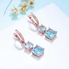 Boucles d'oreilles kuololit 585 boucles d'oreilles en or rose pour femmes solides 925 argent sterling bleu aquamarine gemmstone de luxe de luxe pour l'engagement