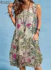 Zanzea Boheemse strandjurk Zomer Vintage Floral Gedrukte Sundrees Mouwloze knielengte Robe Vakantie Vestidos Sarafans 240323