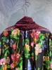 Kvinnors blusar DlDenghan Spring Silk Topps Women Lace-up Collar Lanter Sleeve Poots Floral Print Vintage Loose Shirt Fashion Designer