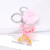 Keychains 1Pc Pink Pompom Letter Keychain English Alphabet Keyring With Plush Ball Glitter Gradient Resin Car Mirror Handbag Charms