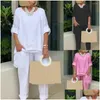 Women'S Two Piece Pants Womens 1 Set Round Neck T-Shirt Pure Color Work Outfit Drop Delivery Apparel Clothing Sets Ot7Nx