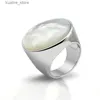 Anelli di cluster Argento Colore 316L Prodotto in acciaio inossidabile Aggiungi Mother of Pearl Women Ring Fashion BEZEL Impostazione Gioielli di interfaccia L240402