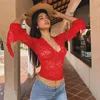 Women's Blouses V-Neck Long Sleeve Lace Top Women See Through Flare Crop Elegant And Youthful Woman 2024 Summer