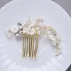 Элегантная женская девочка Свадебные свадебные волосы Comb Clip Headwear Headestone Crystal Gold Pearl Свадебный выпускной вечерин