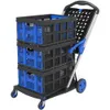 Folding Shopping Cart with Wheels Foldable Cart with Basket 2-Layer Utility Vehicle Outdoor Station Wagon Handcart (Folding Cart+Box)