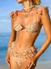 Kvinnors badkläder Bikinx Sexig 2-stycken Bikini Set Flower Bikini Push Up Swimsuit Sexig Beach Suit 2024 Ruffle Edge Swimsuit J240403
