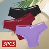 Kadın Panties 3pcs/Set Kadınlar Pamuk Seksi Düşük Rise Dantel Brezilya İçi Boş Out Yumuşak Nefes Alabilir iç çamaşırı kadın yay iç çamaşırı S-XL