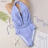 Women's Swimwear Sexy Purple Backless Swimwear Femme One Piece Swimsuit Woman 2023 Dp V Neck Bathing Suit String Ruched Bather Beachwear Swim Y240402