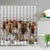 Shower Curtains Highland Cow Set 3D Farm Animal Cattle Farmhouse Decor Polyester Fabric Bathroom Curtain Bathtub Screens Hooks