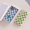 Checkerboard Plaid Leder Telefonhülle für iPhone 12 13 Mini 14 11 Pro XR X XS Max Metal Dreieck Logo für Apple 7 8 Plus Cover