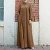 Ethnische Kleidung Muslimische Kleidung Frauen Langarm Eid lässig einfarbige Abaya Caftan Kaftan Kleider Ramadan Abayas Vestido Reißverschluss Robe