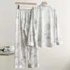 Women's Sleepwear Lapel Print Satin Pajamas Suit Women Nightwear 2Pcs Homewear Spring Lady Pijamas Casual Long Sleeve Shirt Pants