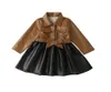 Good Quality Fall Winter Baby Girls Leather Jacket Dresses Fashion Kids Stitching PU Dress Children Coats Skirts 27 Years1230859
