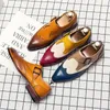 Chaussures habillées 2024 Color Block Monk en cuir pointu en cuir transversal