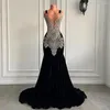 Party Dresses Luxury Long Prom 2024 Sexy Mermaid Style Sparkly Silver Diamond Crystals Black Girl Velvet Gowns