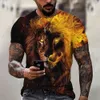 2024 Moda masculina 3D Cool Lion Tiger Digital Trendy Camiseta de mangas curtas de mangas curtas