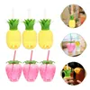 Gobelets jetables pailles fraise ananas bouteilles de boisson lumineuses en plastique eau beaux verres clairs pour boissons fête