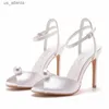 Dress Shoes Summer For Women Sandals Silk 10CM Thin Heels Buckle Strap String Bead Office Work Womens Pumps Champagne H240403