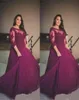 Plus Size Burgundy Prom Dresses Lace Applique Half Long Sleeve Evening Gowns Sheer Neck Special Cheap Formal Party Dresses SD33555126898
