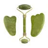 Massageboenar Rocks 3st Natural Xiuyu Jade Roller Gua Sha Set Natural Stone Guasha Board Body Massage Ansiktsskrapning Skinvårdsverktyg 240403