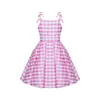 Movie roze jurk voor meisjes Halloween Carnival Barbi Princess Kostuum Plaid Mouwess Cosplay Party Outfit 210T 240321