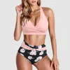 Kvinnors badkläder halter bikini set 2024 kvinnor sexig blommig tryck hög midja