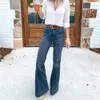 Vintage streetwear denim flare broek mode dames solide kleur multipock jeans dames hoge taille wijd been bootcut broek 240403