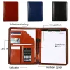 Padfolio Leather Portfolio A4 Conference File Folder with Calculator Binder Padfolioドキュメントオーガナイザークリップビジネスジッパーブリーフケース