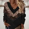 Kobiety z kapturem 2024 Autumn Winter Clothing V-Collar Contrast Kolor Kolor Casual Top