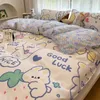 Bettwäsche Sets niedliche Bärenmädchen Kinder Erwachsene Single Twin Volle Kingsize -Bett Flachblatt Kissenbezug Polyester Blumen Bettdecke Abdeckung Set