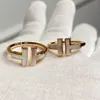 Brand charm TFF 925 Pure Silver White Fritillaria Double T Ring Plated with 18K Rose Gold Full Diamond High Quality CNC Precision Edition With logo