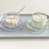 Xícaras pires de tulipas de tulipa xícara de café com alças resistentes a leite caneca em casa suco de suco de chá mocha glassestransparent água potável