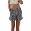 Damesshorts die zomer-casual pyjama's verkopen met elastische banden, losse knopen, strepen, geruite effen kleur