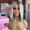 Ash Blond Hoogtepunten Lace voorpruik Human Hair 360 Lace frontale pruiken HD transparante korte rechte bob -pruiken voor vrouwen synthetische hittebestendig