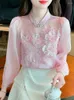 Frauenblusen Einfacher Herbst Blusas elegante Perlen Stickerei Frauen koreanische losen lässige Vintage -Hemden ol Büroarbeit Tops