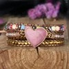 Bracelets de charme Boho Bracelet Rhodochrosite Bracelet Naturel Stone Coued Cuir Emballage Femmes Anifrage Cadeau pour elle