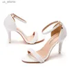 Dress Shoes Wedding Party Sandals Women Pearl Decoration Buckle Strap 9.5CM Thin Heels Cover Heel Bridesmaid White Stiletto H240403ZFQ5