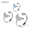 Anillos de racimo Cluci Silver 925 Cute circón para mujeres Anillo de perlas ajustables Montaje de ballenas esterlina SR2233SB