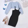 Kids Casual Clothing Sets Outfits for Girls Autumn Children Fashion Long Sleeve Short Tops Print Cami Bodycon Dress 5-14Y 240323