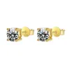 Real d Color Vvs Moissanite Stud Earrings Sterling Silver 2ct Diamond Wedding 14k Yellow Gold Four Claw Earring