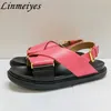 Thick Sole Sandals Women Genuine Leather Cross Strap Holiday Beach Shoes Female Casual Flat Sandalias Summer Woman 240326