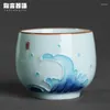 Cups Saucers Jingdezhen Embossing Pastel Hand-Painted Meditation Cup Handmade Ceramic Shadow Green Tea Ceremony Owner Teacup