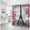 Shower Curtains Eiffel Tower Romantic Pink Rose Flower Bath Curtain Polyester Waterproof For Home Decor With 12 Hooks 72x72 Inch