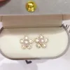 Pendientes de tuerca ZHBORUINI 14K chapado en oro perla Natural 925 aguja de oreja de plata flor encantadora para mujer regalo de joyería