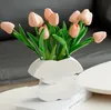 Simple ceramic vase designer classic logo shape white vase INS style high-end floral vase cream style Nordic Dining table decoration vase home entrance ornaments