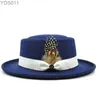 Breda randen hattar hink vintage fläsk paj hatt herr fedora band dekoration flip topp filt panama gentleman womens kyrka jazz yq240403
