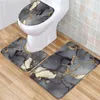 Bath Mats Marble Striped Mat Set Crack Gold Texture Luxury Stone Grain Low Pile Memory Foam Toilet Cover U-Shaped Carpet